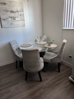Round Glass Dining Table with 4 Chairs
