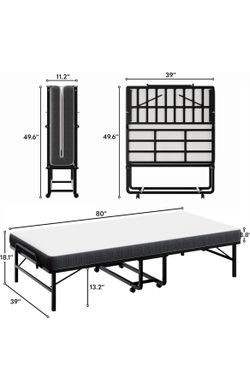 Folding Bed, 80" × 39" Portable Roll Away Foldable Bed