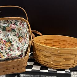 Vintage Longaberger Vegetable Slanted Basket 1995 & Round Medium Basket 1999 $30 both