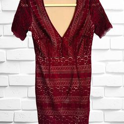 Forever 21 Women’s Small Burgundy Lace Nude-Lined Bodycon Cutout Mini Dress