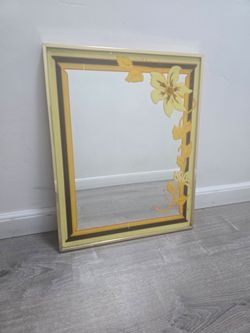 Vintage 1970-80's Retro Floral Wall Mirror - Mid Century Graphic Art