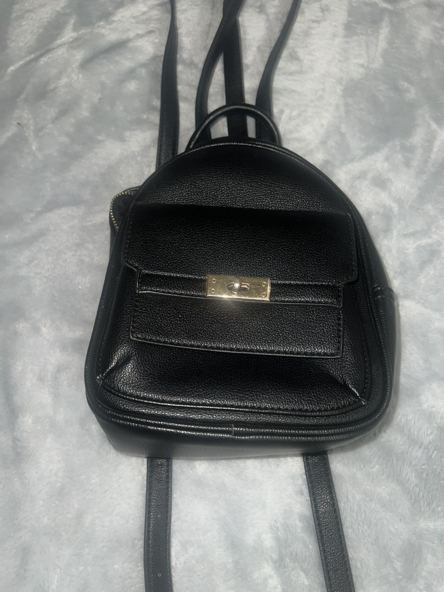 Black Leather Mini Backpack
