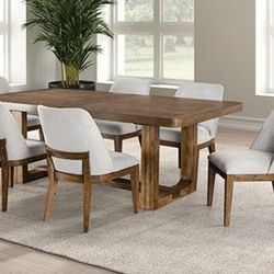 Brand New Chestnut Mid-century Modern 7pc Dining Table Set 