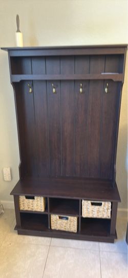 Dark Brown Entryway Hall Tree with Storage Bench