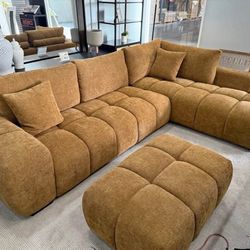 Orange Linen Sofa Sectional With Ottoman 