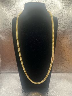22” Gold Franco Chain w/ Iced Clasp ✨ Iced Lock Passes Diamond Tester