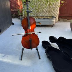 Student Cello - With Bow Stand And Hard Shell Case 
