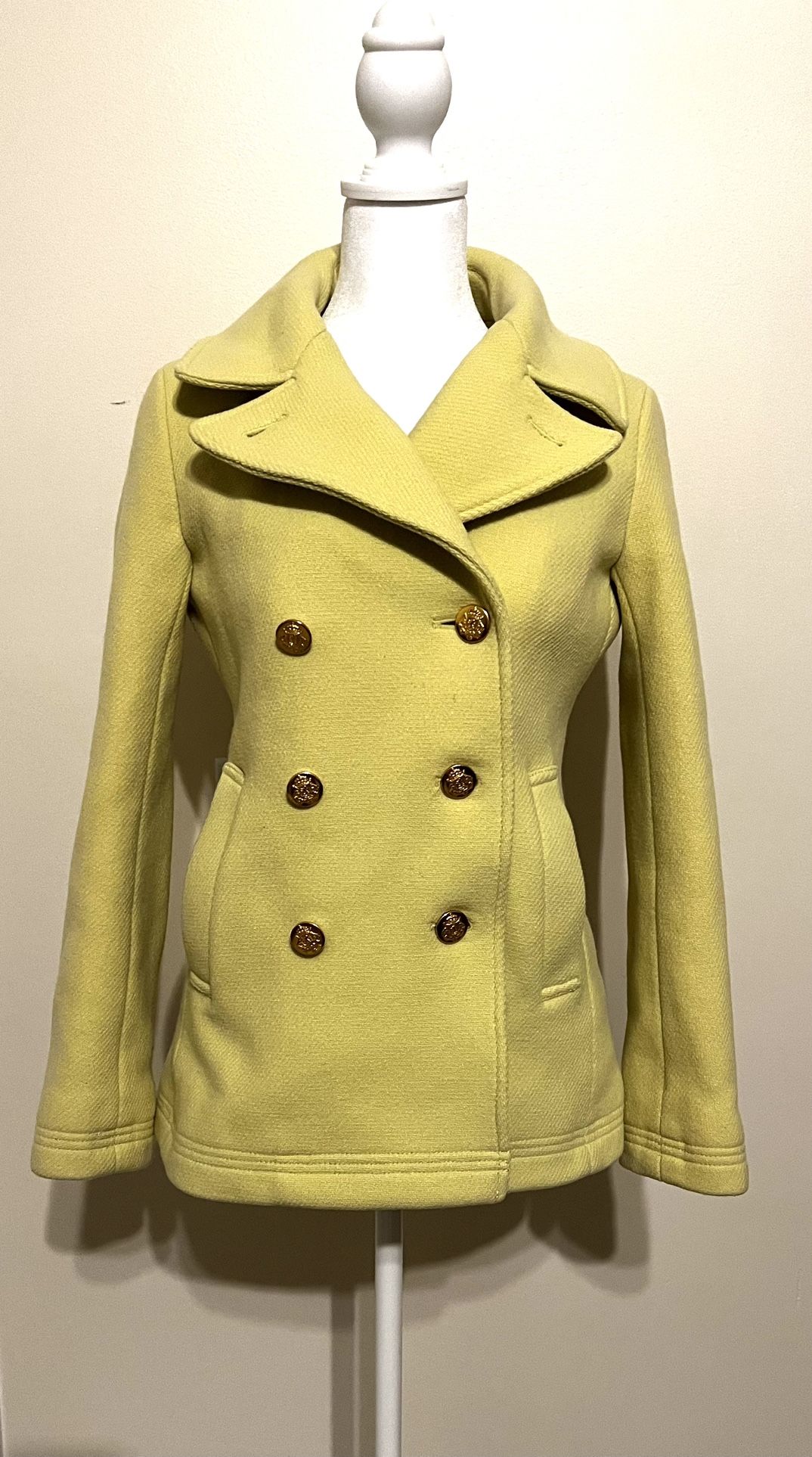 J.Crew stadium cloth Nello Gori yellow pea coat