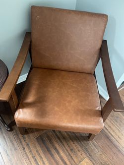 Brown Faux Leather Accent Chair with Wood Frame