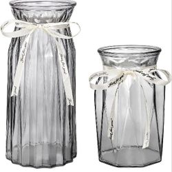 Brand New Glass Vases for Flowers,Grey Vases Set of 2 ，Flower Vase Decorative for Home Decor, Desk Placement and Gift

