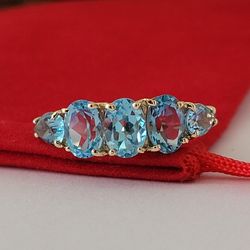 ❤️10k Size 7.75 Precious Solid Yellow Gold Blue Topaz Gemstones Ring!/ Anillo de Oro con Topacios Azules! 👌🎁Post Tags: 10k 14k