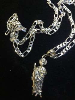 26 inch silver chain w. Saint Jude