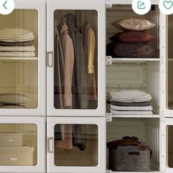 Portable Closet Clothes Wardrobe Plastic Bedroom Armoire Depth Cube Storage Organizer with Hanging Rod and Doors 4-15 Cubes White (Transparent Door-Cl