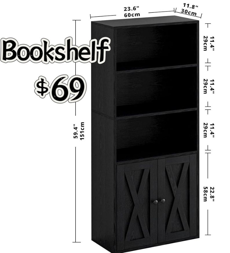 😀 🥨59.4”H, 11.8”D, 23.6”W, IRONCK Industrial Bookshelves and Bookcases with Doors , 11.8 in Depth Floor Standing 5 Shelf Display Storage Shelves