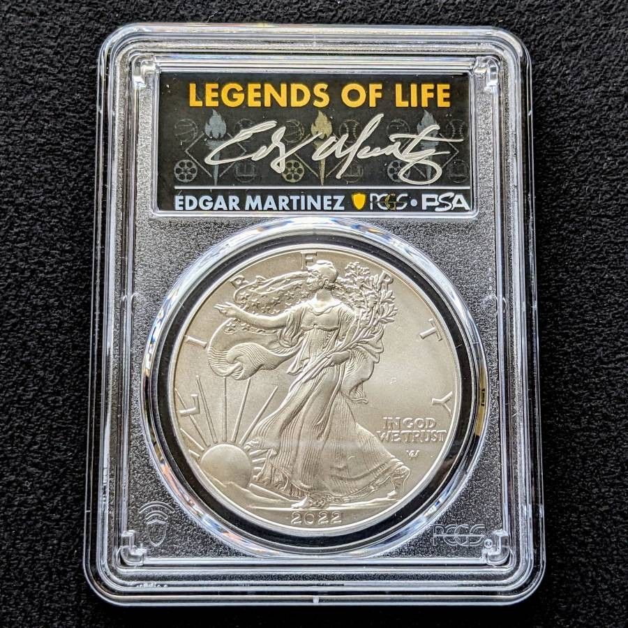 2022 Edgar Martinez autographed Silver Eagle 1oz PCGS graded MS70 coin
