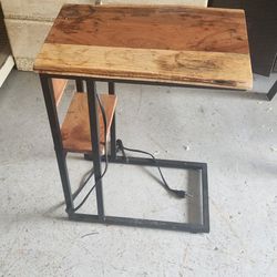 Solid Wood C Table End TableÂ with Storage and Built-In Outlets

