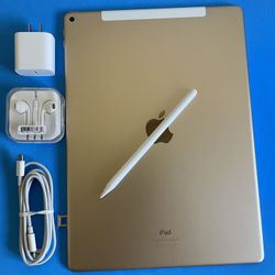  128GB Apple IPad Pro 12.9” (Retina /Touch ID / IOS 16) WiFi + cellular (Unlocked) with keyboard, case,  pen & Accesories (Apple Largest Tablet) 