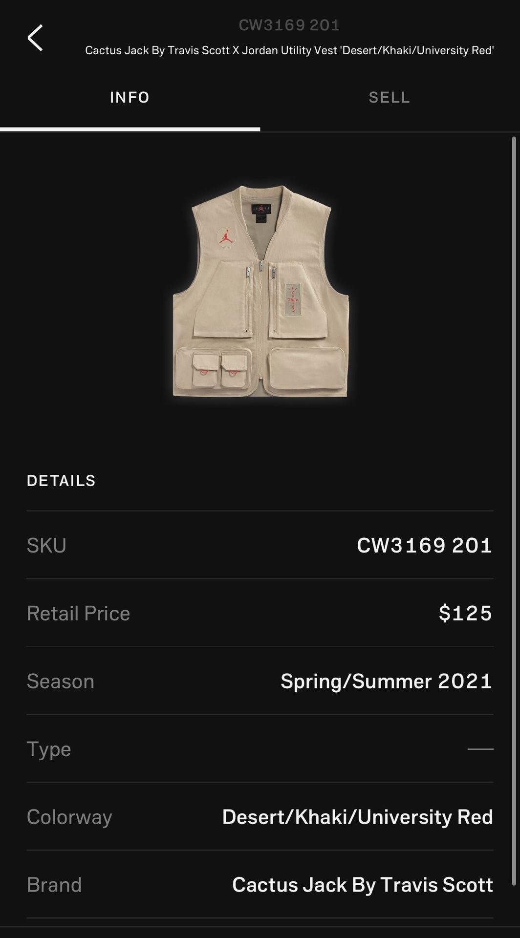 Travis Scott Cactus Jack X Jordan Utility Vest XL NEW for