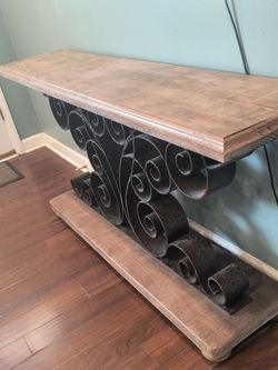 Wood and Wrought Iron Console Table