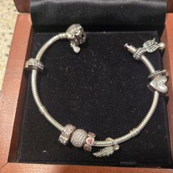 Authentic Pandora 8 Inch Silver Bracelet With Charms 