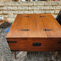 Vintage 50s colonial medieval old world style table trunk fantasy pirate ship cottage cabin farmhouse

Very unusual piece. 