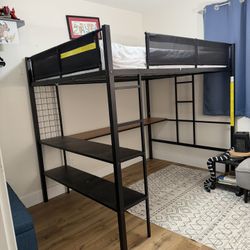 Full Size Loft Bed Frame With Desk. 