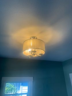 Chrome Ceiling Light with Pleated Cream Fabric