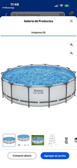 Bestway: Steel Pro MAX - 14' x 42", Gris - Juego de Piscina Redonda Elevada, Estructura ClickConnect, Tritech, Tapa de Bomba de Filtro Tipo Escalera, 