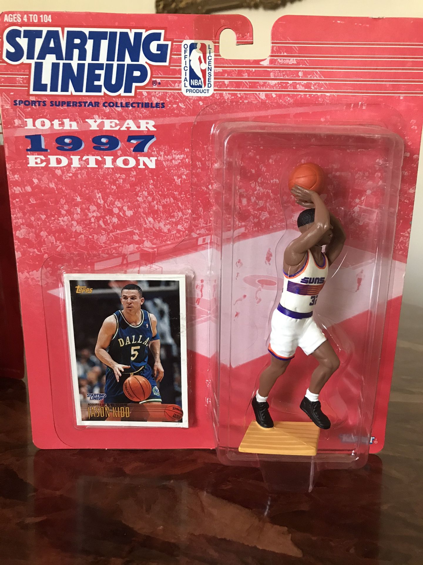 1997 Kenner Starting Line Up 10th Anniversary NBA Jason Kidd #32 Phoenix Suns Vintage Action Figure with Trading Card Collectible