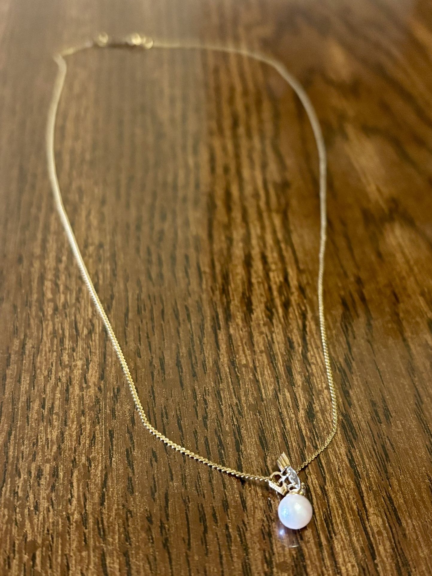 14K Gold Filled Necklace Synthetic Pearl Diamond Pendant Charm Costume Jewelry Vintage