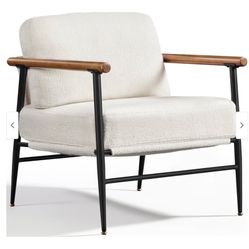 Mid Century Ivory Boucle Accent  Chairs With Metal Frame (set of 2)