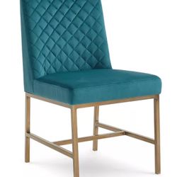 Cambridge Teal Diamond Tufted Velvet Brass Dining Chair