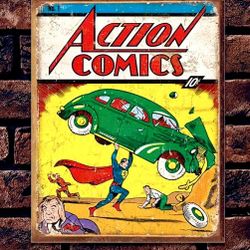Action Comics - Superman - No. 1 Cover  Vintage Style Tin Metal Sign