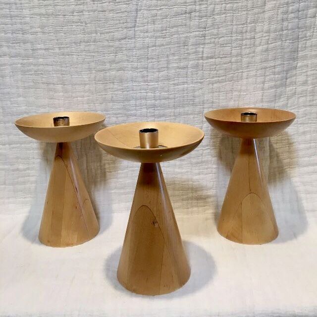 Vintage IKEA Mid Century Modern Wood Candlesticks Taper Candle Holders MCM Scandanavian Danish Modern Boho Coastal Decor