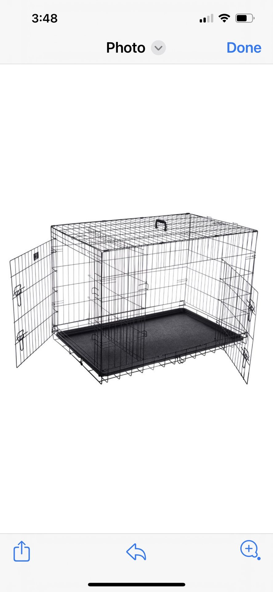 46 Inch Dog Crate, 2 Door, With Handle, With Removable Plastic Tray And Separation New With Box
