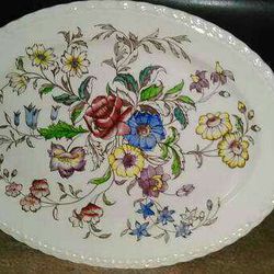Vernon Kilns USA Hand Painted May Flower Serving Oval Plate! 