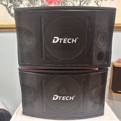 Like New 900 Watts (450w+450w) DTECH KS-450 KARAOKE SPEAKERS, 10 “ WOOFER
