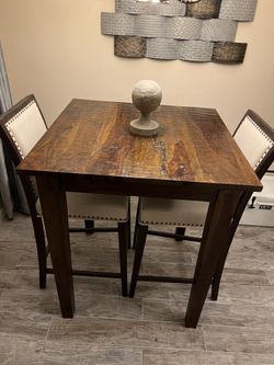 Solid Wood Heirloom Pub Table with 2 World Market Chairs