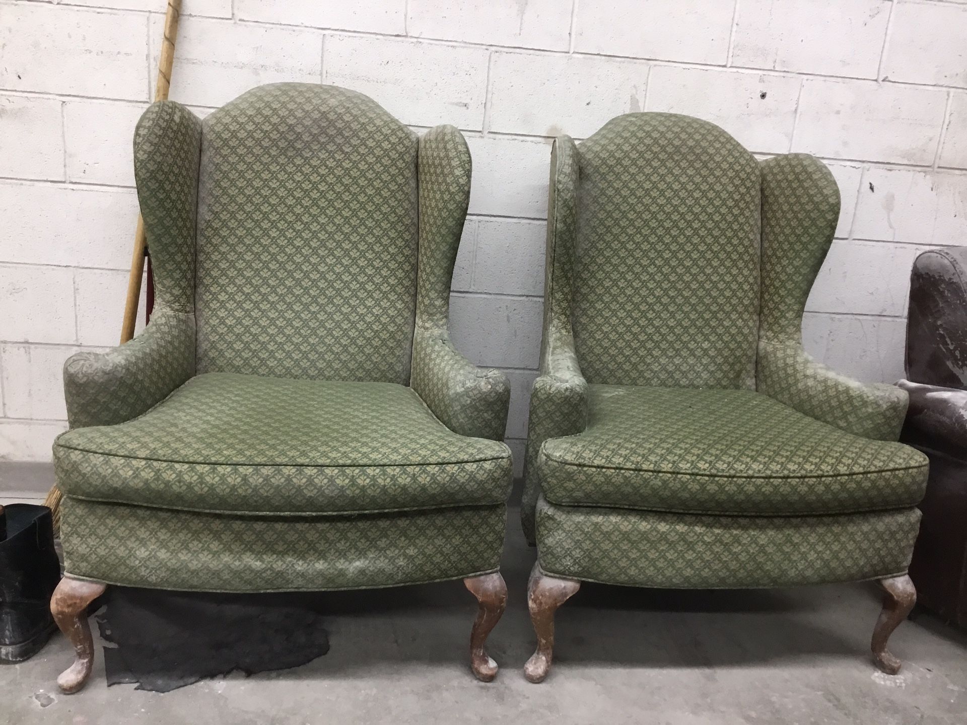 Chairs, Upholstered With Wood Trim