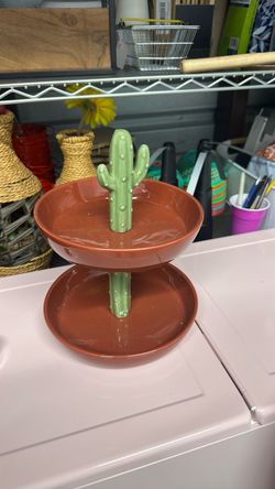 Two-Tier Ceramic Cactus Serving Tray