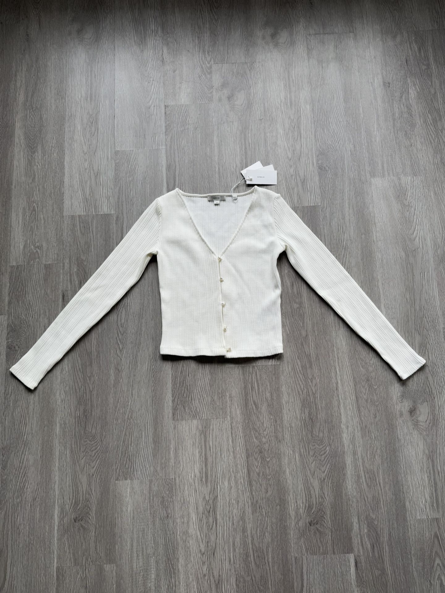 Vince. Pearl Button White Ribbed Cardigan  Size S/P