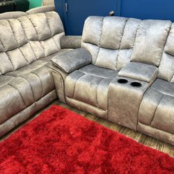 Barcelona, Two Piece Sofa Loveseat, Reclining Living Room, $1099 With Easy Finance