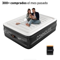 Colchón de aire Queen con bomba de batería de 2000 mAh, colchón inflable elevado de 18 pulg