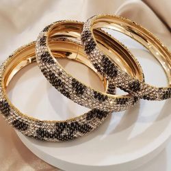 3-Pcs Exquisite Paved Leopard Design Sparking Crystal Bracelets