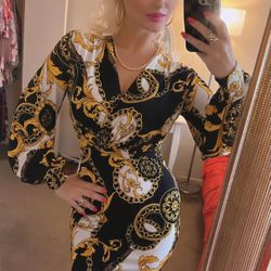 Black And Gold Long Sleeve Dress