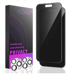 Privacy Screen Protector for iPhone 16 Pro + 2 Pack Camera Lens Black Anti Spy Tempered Glass
