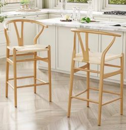 Wishbone Wood High Bar Chairs NEW set of 2