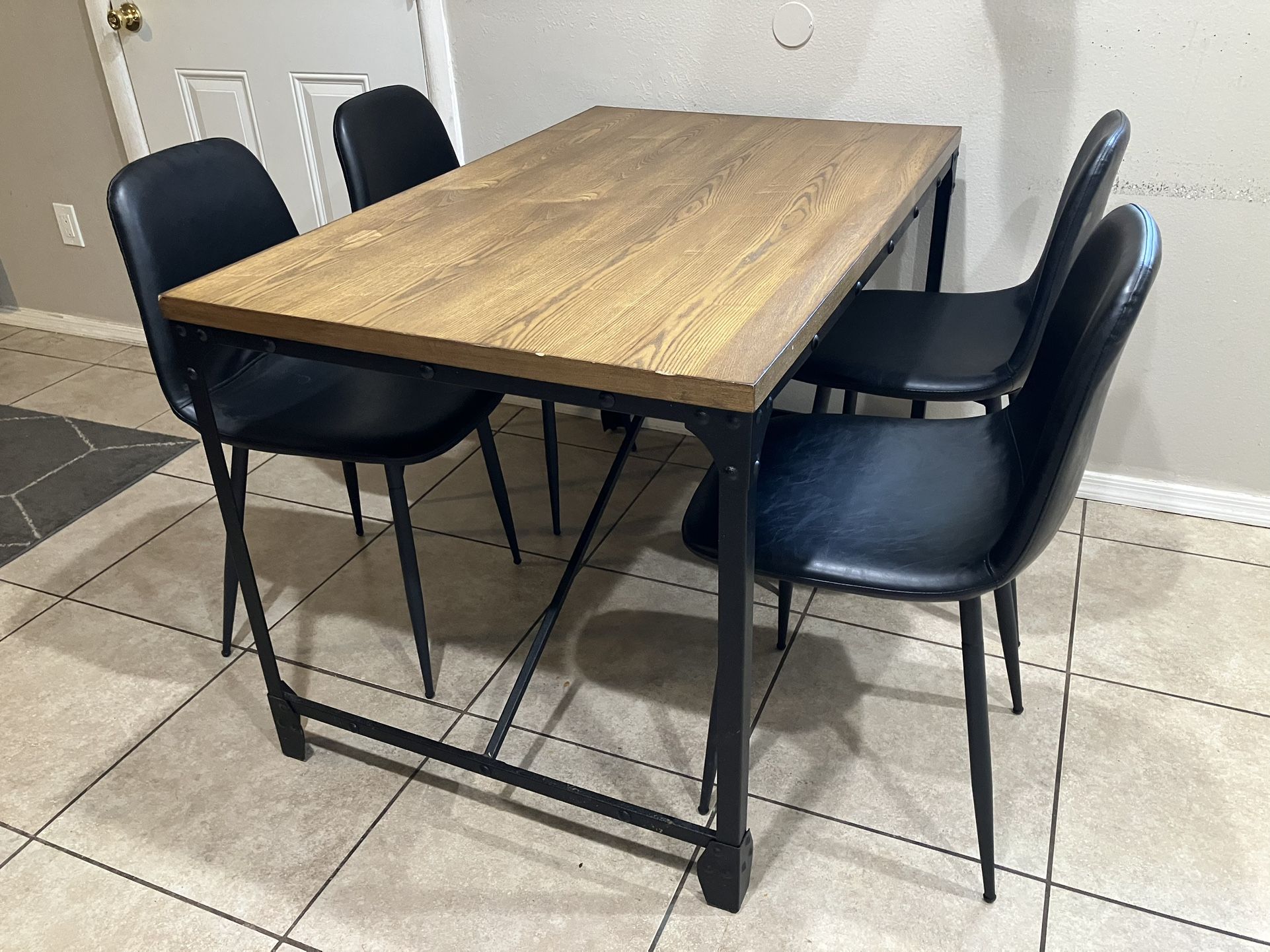 Wood/Metal Dining Table And 4 Chairs