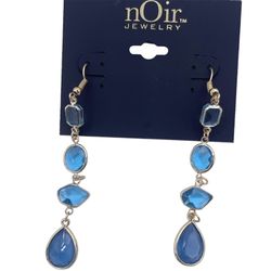 nOir crystal teardrop dangle long earrings blue/turquoise- New