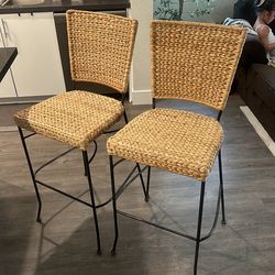 Boho Woven Counter/ Barstools – Set of 2 – Iron Legs